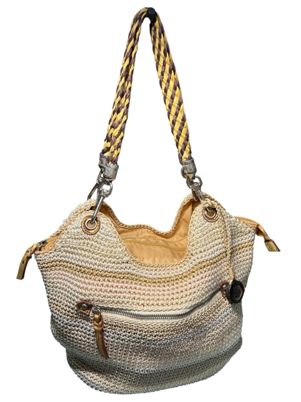 The Sak Indio Crochet Large Hobo Shoulder Bag Metallic Ombré Neutral